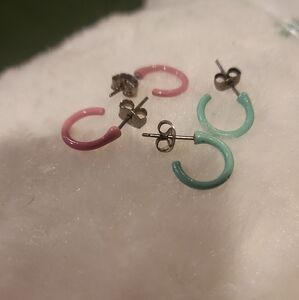 Pink and Mint Blue Hoop Earrings